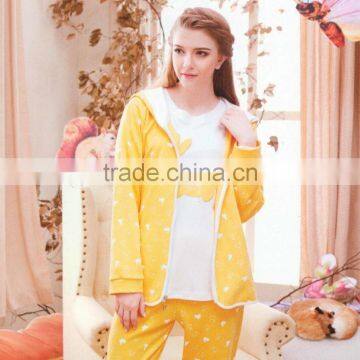 Classic style fall cotton two piece woman pyjama for night sleep wear