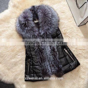 European 2016 new latest winter faux sheep leather with fox fur vest woman vest