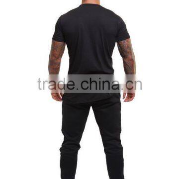 Custom Print Embroidery Drop Crotch Blackjoggers Pants Men Fitness Gym Bodybuilding Sports With Side Gold Zipper photo-2