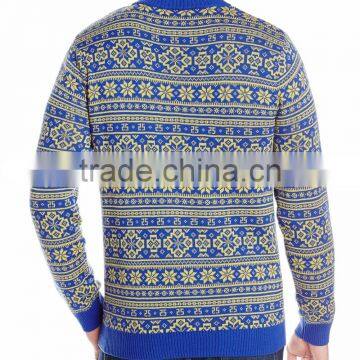 Men Blue Sweater Santa Dinosaur Riding Pattern Christmas Pullover Sweater photo-2