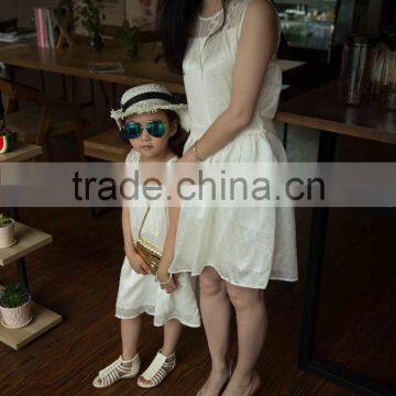 COOL KID ZONE Summer White Sleeveless Chiffon Princess Dress Matching Mother and Daughter Dress photo-2