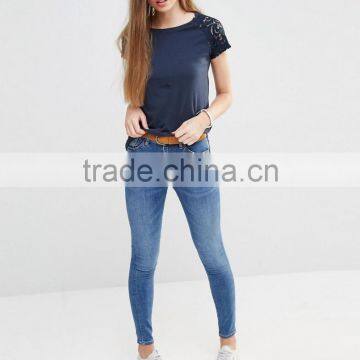 2016 Wholesale Women t Shirt Blank Cotton t and Model Shirt With Lace Sleeve photo-4