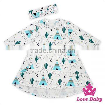 Best Selling Boutique Long Sleeve Printed Tiger Girl Dress Hign-Low With Bow Headband Simple Frock Design photo-4