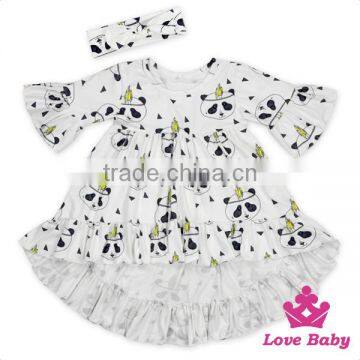 Yiwu Lovababy Kid Dress Short Front Long Behind With Same Fabric Bow Headband Latest Design Baby Frock photo-3