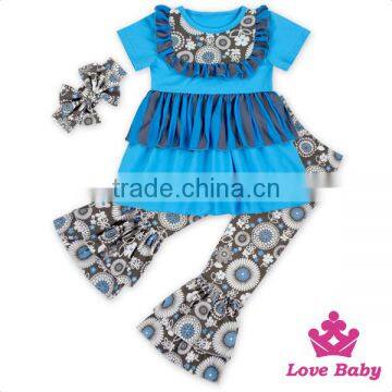 66TQZ462 Yiwu Lovebaby Wholesale Short Sleeve Vertical Stripe Top With Bib Floral Ruffle Bell-bottoms Newborn Baby Gift Set photo-4
