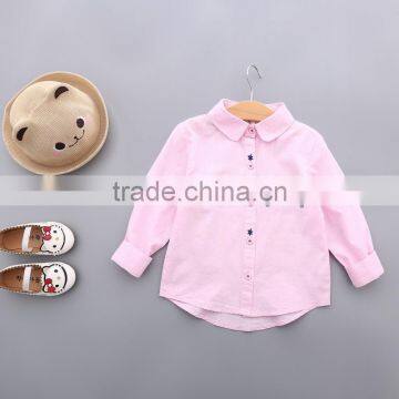 S33436W Girls Blouses Kids Clothes Turn-down Embroidery All-match Collar Blouses photo-2