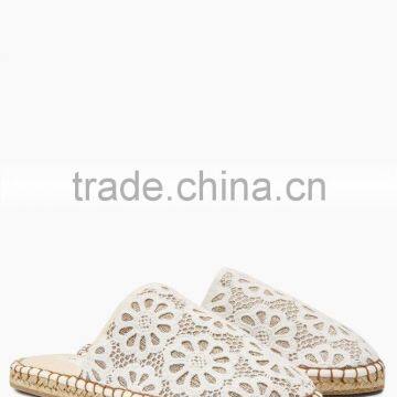 T160427 Cream Lace Espadrille Mule Slippers Emoji Slipper Indoor Slipper