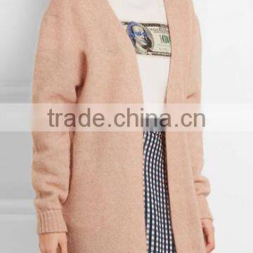 Long Version Women Wearing Knitted Cardigan With Ribbed Cuffs and Hem With Multi Colors Options photo-3