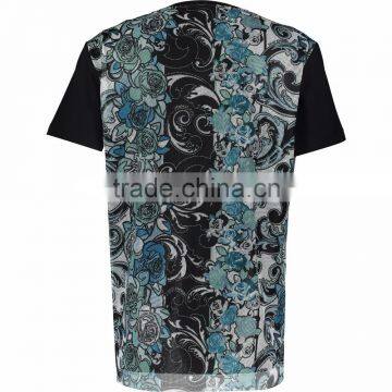 Latest Deaign Full Printed Teal & Black Floral Mesh T Shirt for Men photo-2