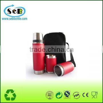 Wholesale eco-friendly double wall stainless steel vacuum travel mug with leather sleeve