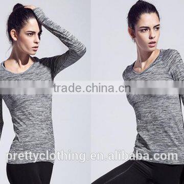 Women's Space Dye Long Sleeve Quick Dry Crew Neck Running Shirt for Workout Hiking Yoga Gym Sport