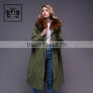 2017 Women embroidering long sleeve winter real raccoon fur collar real rabbit fur lined parka