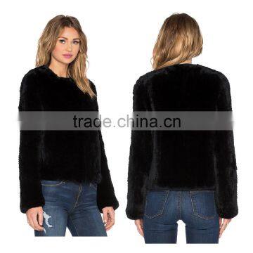 SJ421-01 New Fashion Design New Arrival Black Rex Rabbit Fur Jacket Women Jackets