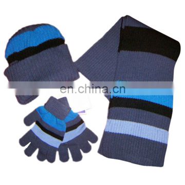 wholesale,custom knit acrylic beanie hat scarf and gloves set