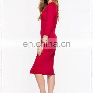China Fashion Cheap Sexy 3/4 Sleeves Zip Front Midi Bodycon Dress for Women photo-6
