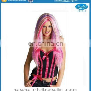 Long Blonde Purple & Pink Streaks Witch Wig, Halloween Wig