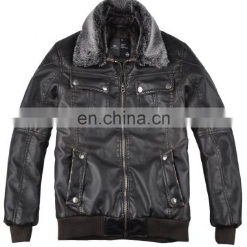 2015 lastest fashion leather top grade fur collar coat men