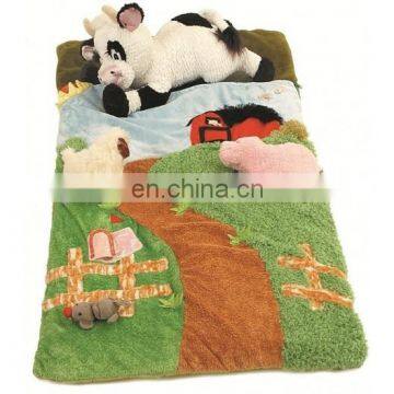 New design 3D style Farm Animals toys wite sheep and plush sleeping bag