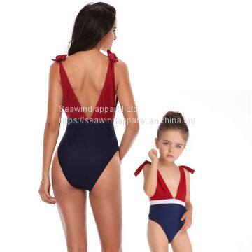 2019 deep V high fork Siamese color matching parent-child swimsuit