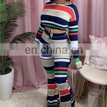 Casual Plus Size Women Outfits Lounge Wear Crop Top Striped Pants Two Piece Set photo-4