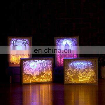 Valentine Gift 3D Paper Cut Light Boxes Frame Night Lights Paper Sculptures Night Lamp photo-2
