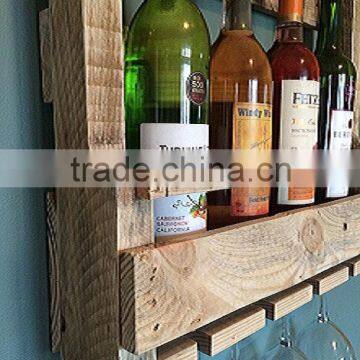 Custom solid wood wine bottle rack with glass holder for wall decor