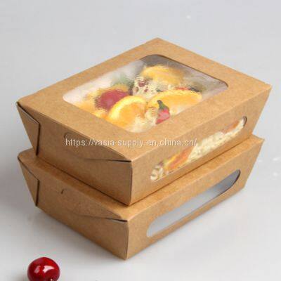 1200ml eco-friendly food grade kraft paper salad box with PLA material window