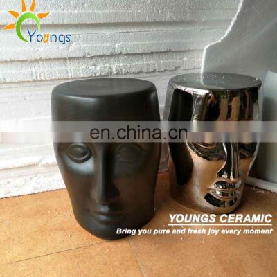 Large Chinese Matt Black Ceramic Porcelain Garden Seat Face Stool For Indoor And Outdoor