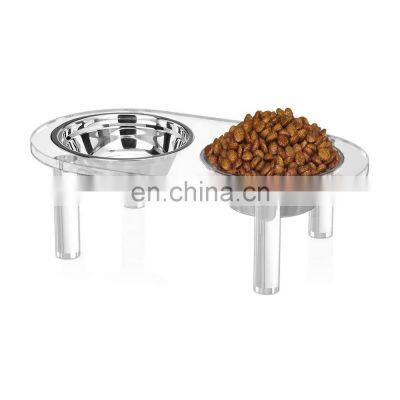 Acrylic Raised Cat Dog Bowls Clear Acrylic Elevated Pet Feeder with Dishes for Food and Water