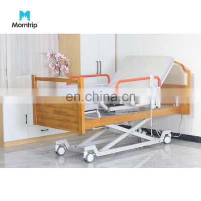 Homecare Furniture Fowler's Position Rubberwood Material Disabled People Use Electric Nursing Rotating Bed with Seat Function