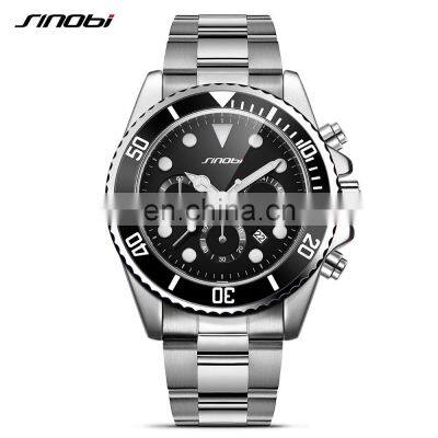 SINOBI Father's Gift Watch Cool Black 3 Time Zone Wristwatch with Calendar Customized Own Logo Men Watch Montre Homme