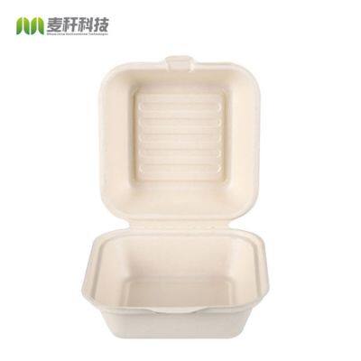 450ml Sugarcane Bagasse Biodegradable 6 Inch Clamshell Hamburg To Go Burger Box Packaging Custom Paper