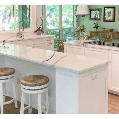 Code：1213，Calacatta Artificial Stone Quartz Slab Kitchen Countertops photo-3