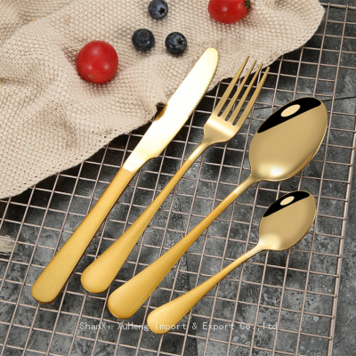Elegant Stainless Steel Matte Gold Plated Dinner Fork Spoons Knife Flatware Set With Red Colored Handle photo-3
