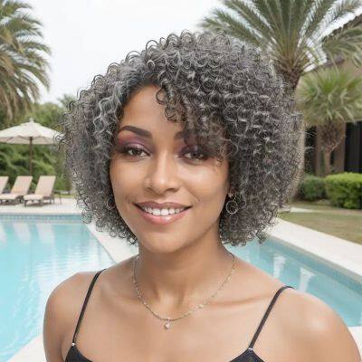 Trendy Design Wig Human Hair Salt & Pepper Kinky Curly Full Mechanism 250% Human Hair Wigs Brazilian Hair 10 Inch For Women photo-3