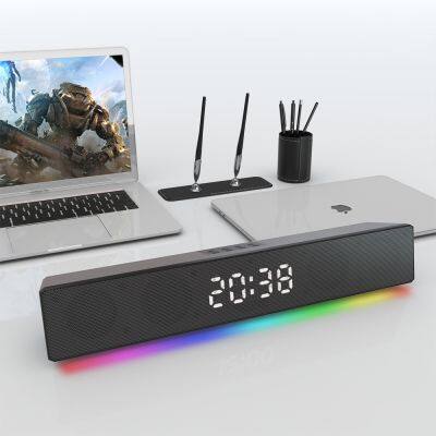 New Style Rgb Cool Lights Soundbar Speaker With Digital Clock Wireless Home Theater Sound Bar Speaker For Tv Pc