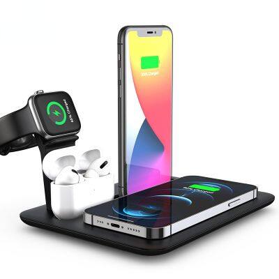 4-in-1 multi-function 15W Quick charging Portable Folding desktop magnetic wireless charger For phones smart phnoe ear buds