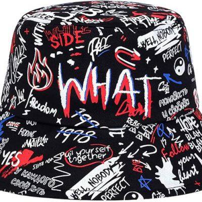 Graffiti Bucket Hats for Women Fashion Outdoor Sunscreen Hip Hop Letter Print Fisherman Hats