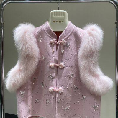 Neuer Fuchsleder-Waistcoat, beidseitiger Wolltweed-Anorak, Heavy-Industry-Waistcoat, elegantes chinesisches Kurzjackett mit Knöpfen photo-3