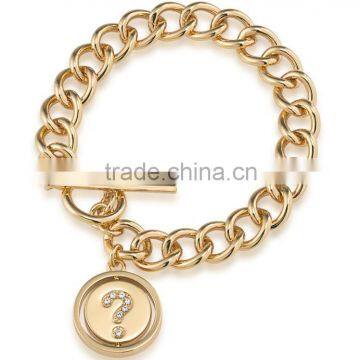 New Design Gold Charm Bracelet, 316l Stainless Steel Gold Plated Double Take Why Not Chain Link Bracelet