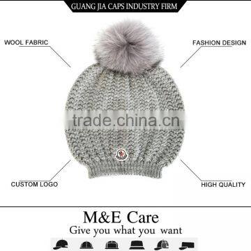 Grey wool-cashmere blend knitted beanie hat