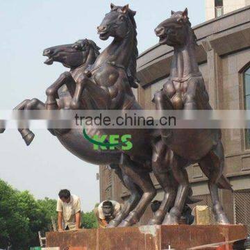 Bronze polished jumping big horses sculpture