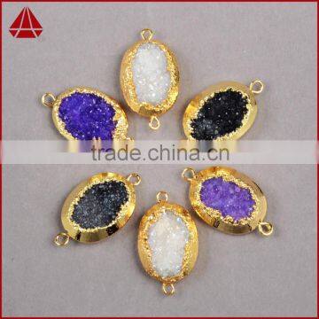 Dazzling gold jewelry 18k druzy oval geode connector amethyst tones crystal druzy pendant with two bails                        
                                                                Most Popular