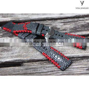 black stingray leather watch straps with red hand stitched for luxury watches