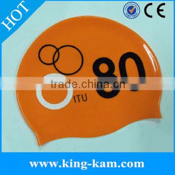 Orange adult silicone cap with number printing                        
                                                Quality Choice