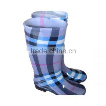 fashion ladies plaid print knee high boots durable working boots waterproof overshoes