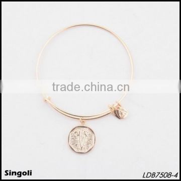 Initial letter gold adjustable bangle bracelet