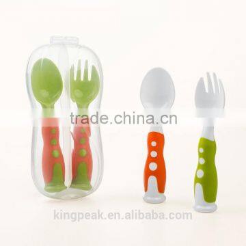 2015 New Product Stand up Baby first Cutlery set /travel cutlery set with case/Kids standing cutlery set /fork and spoon set