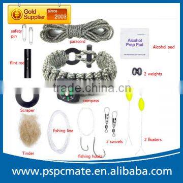 Adult Size 550 Paracord Bracelet Flint Fire Starter Compass Fishing Kit