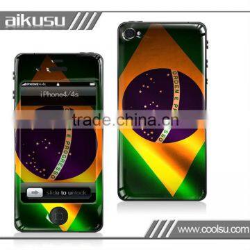 Brazil Flag design~for iphone removable skin(s) with dome pu glue